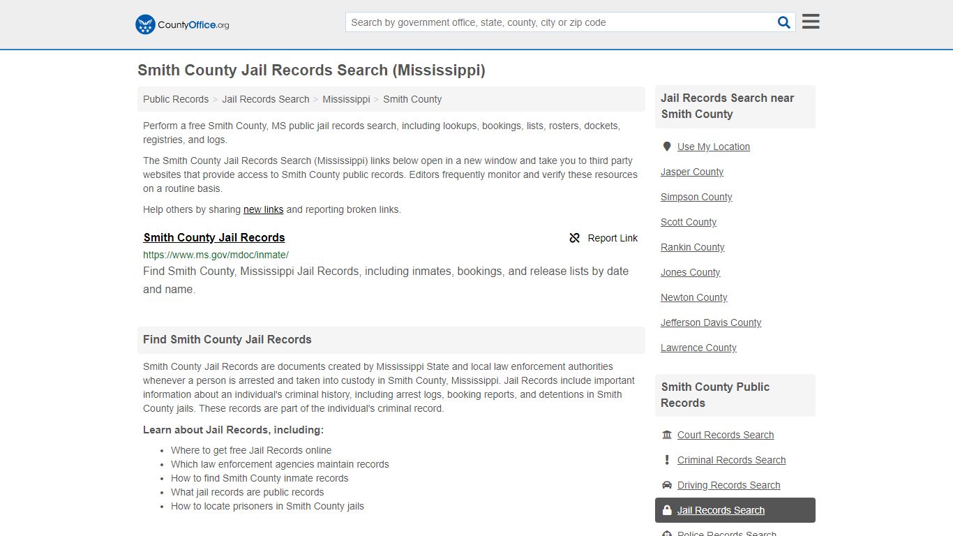 Smith County Jail Records Search (Mississippi) - County Office