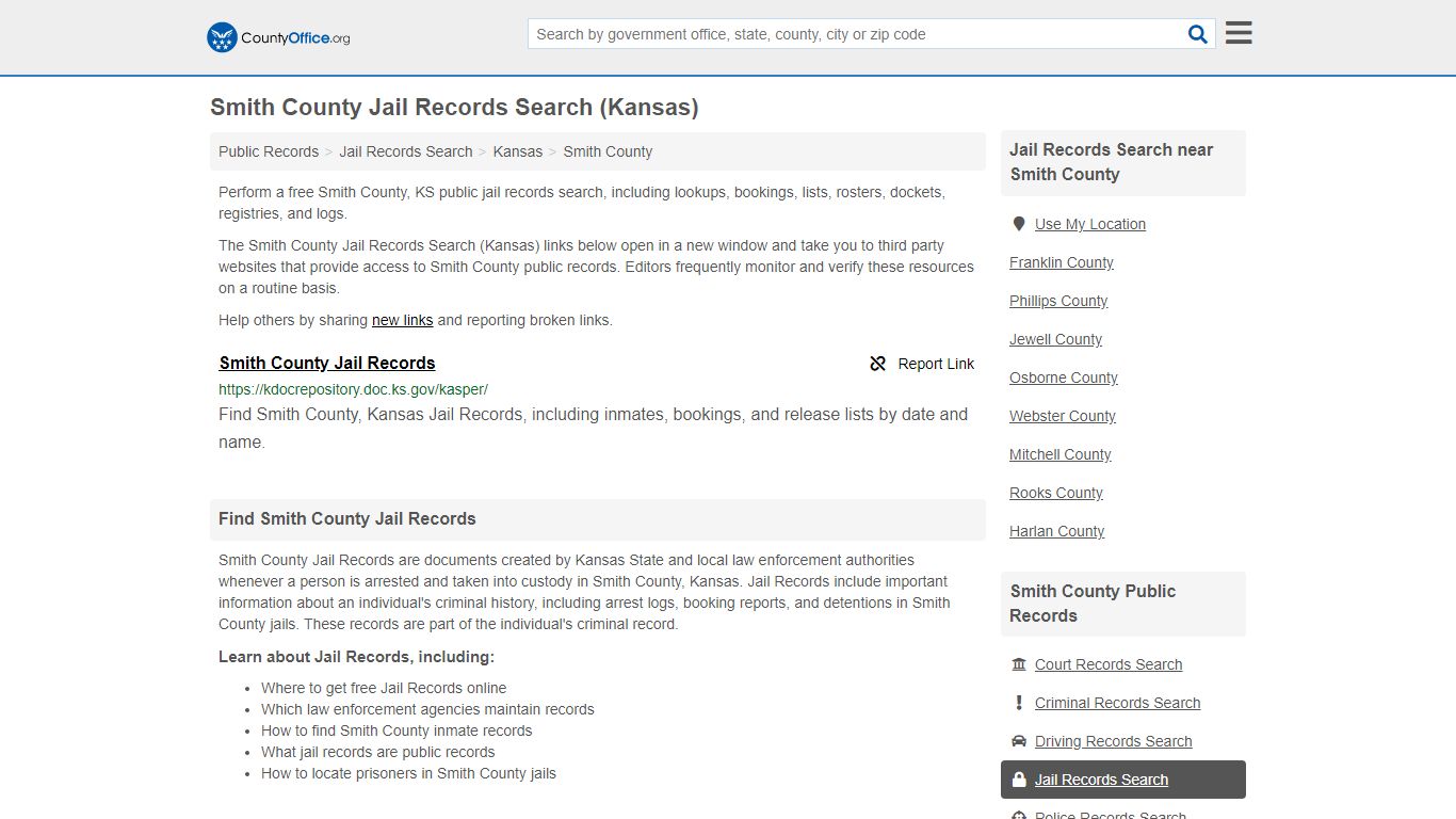 Jail Records Search - Smith County, KS (Jail Rosters & Records)